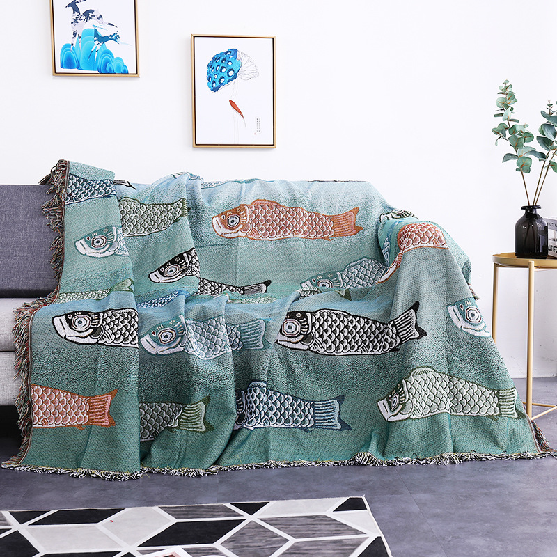 Boho Throw Blanket Fringe - Coperta in Tessuto Jacquard con Motivo